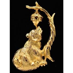 Vintage Heavy Bear Pin Brooch Brushed Gold Honey Tree RA Signed NOS 1980s BinA11